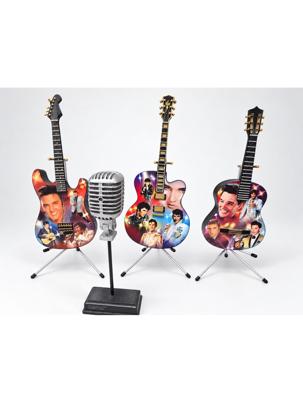 Bradford Exchange Elvis Presley A Legend in Lights 3 Guitars + Mic Stands